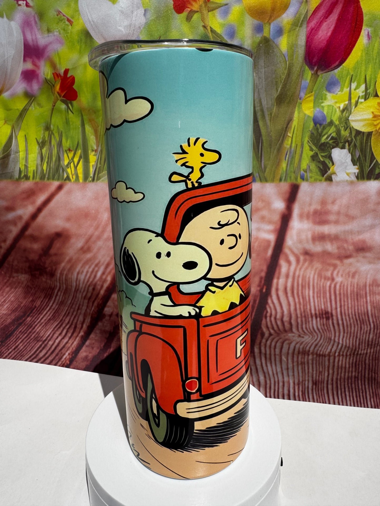 Snoopy and Peanuts Gang in Ford Truck 20 oz Tumbler