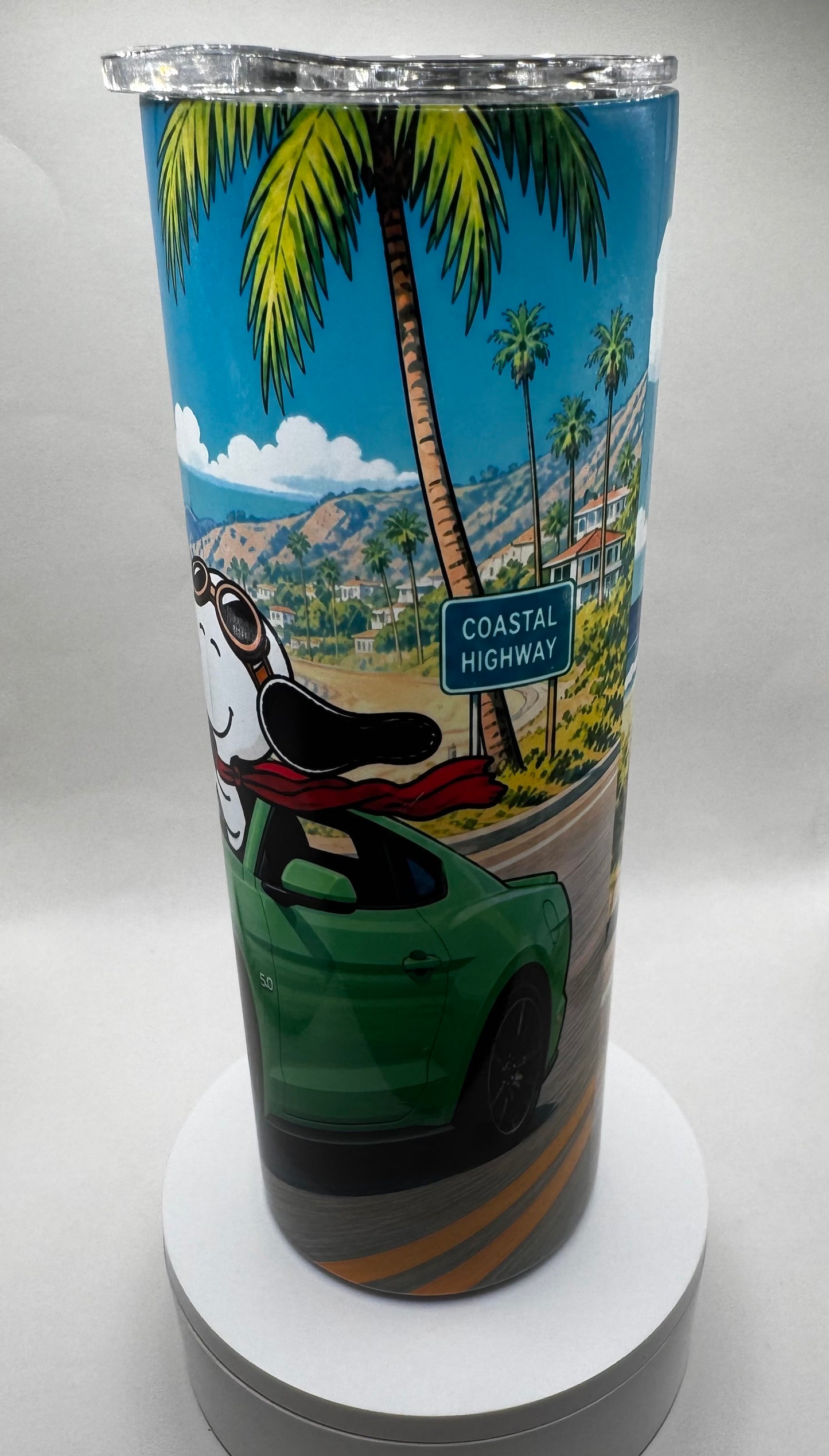 Snoopy and Woodstock Green Ford Mustang 20 oz Tumbler