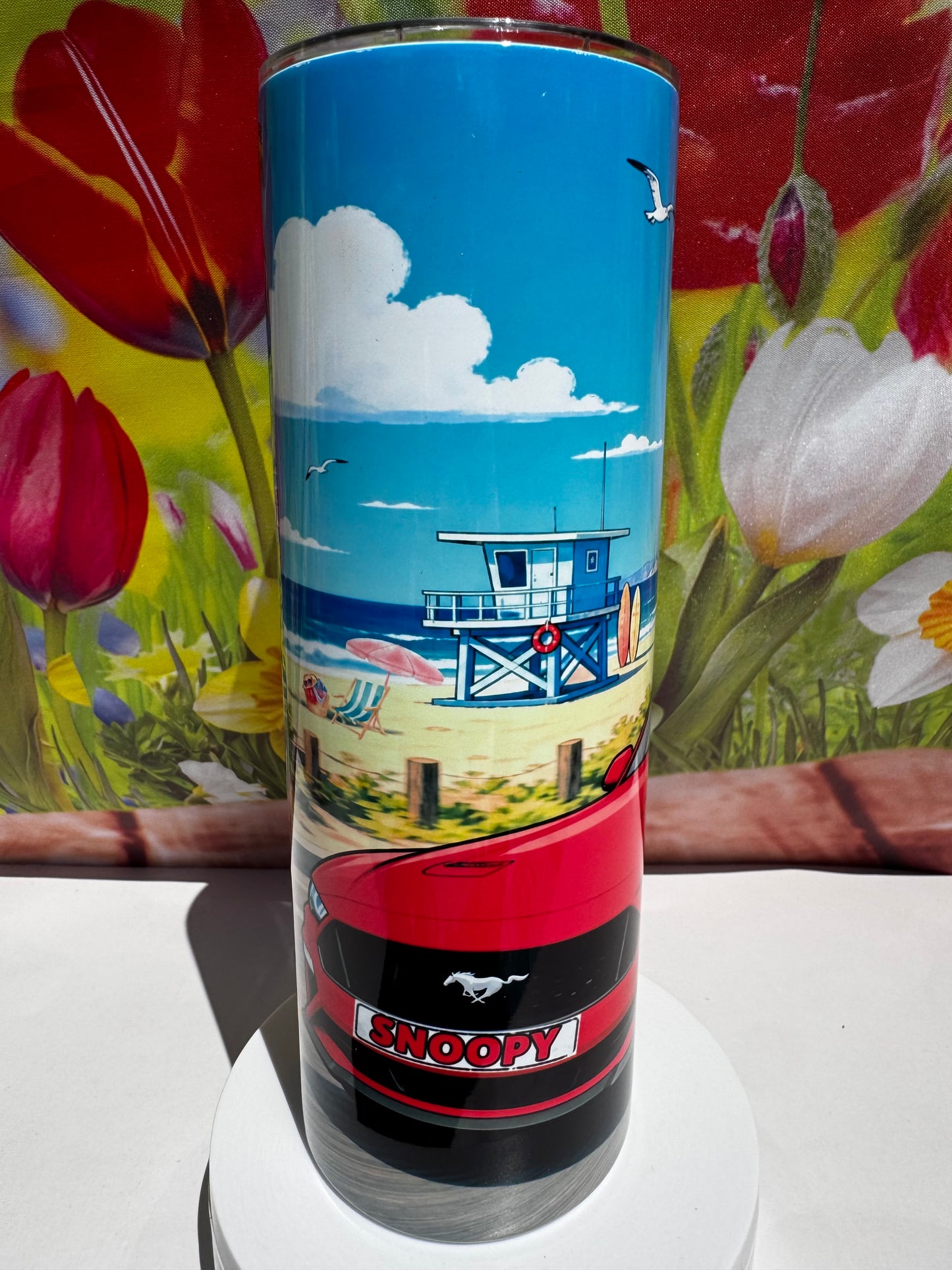 Snoopy and Woodstock Ford Mustang 20 oz Tumbler