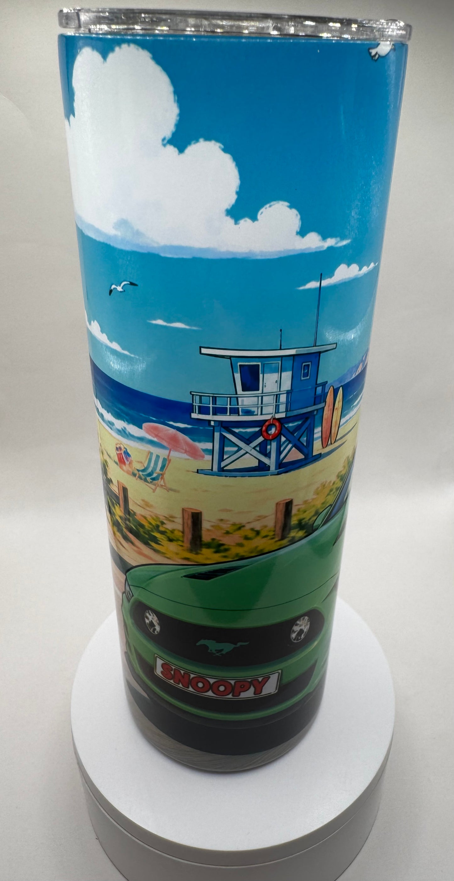 Snoopy and Woodstock Green Ford Mustang 20 oz Tumbler