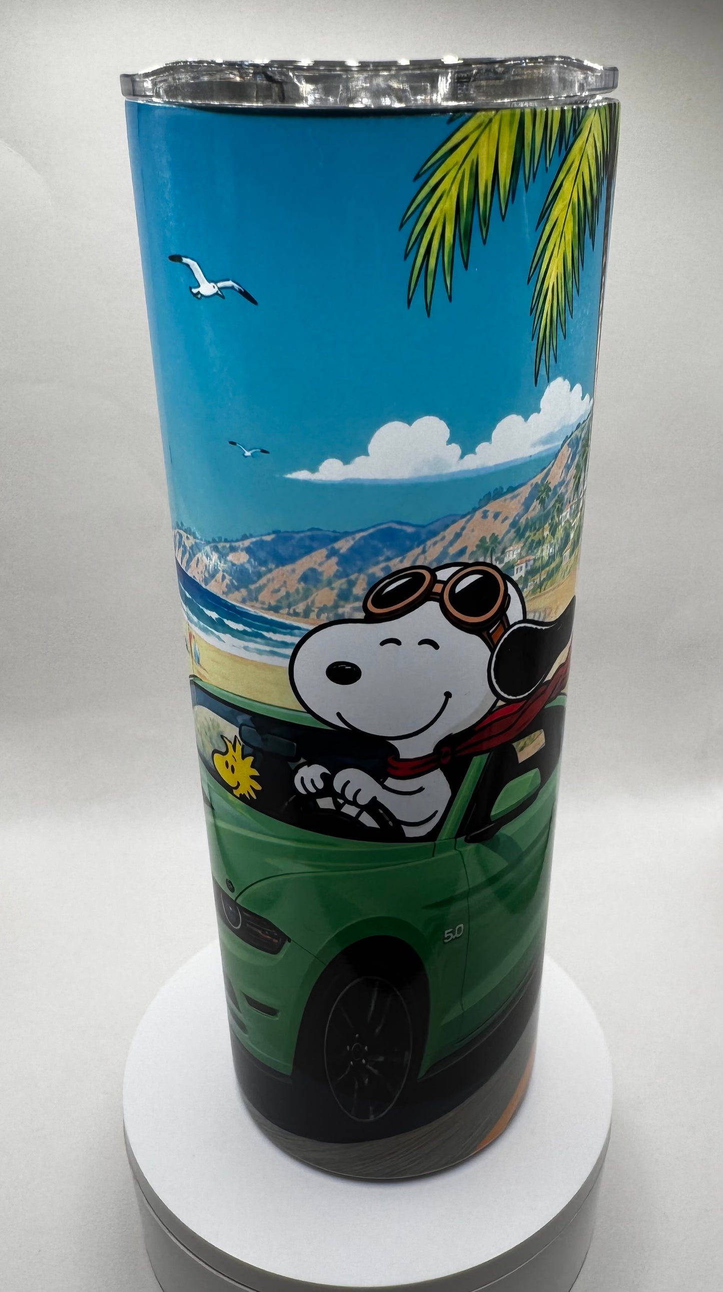 Snoopy and Woodstock Green Ford Mustang 20 oz Tumbler