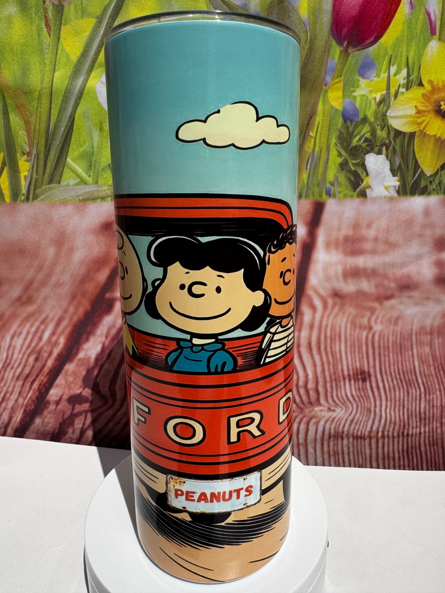 Snoopy and Peanuts Gang in Ford Truck 20 oz Tumbler