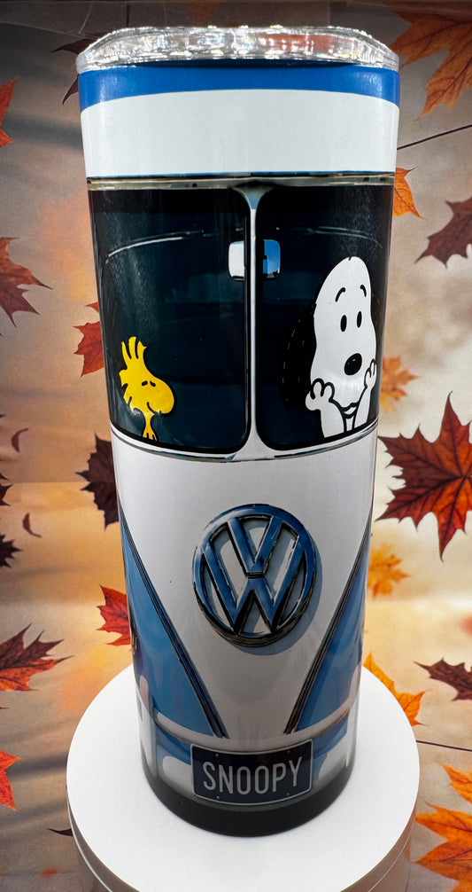 Snoopy and Woodstock Blue  Volkswagen 20 oz tumbler