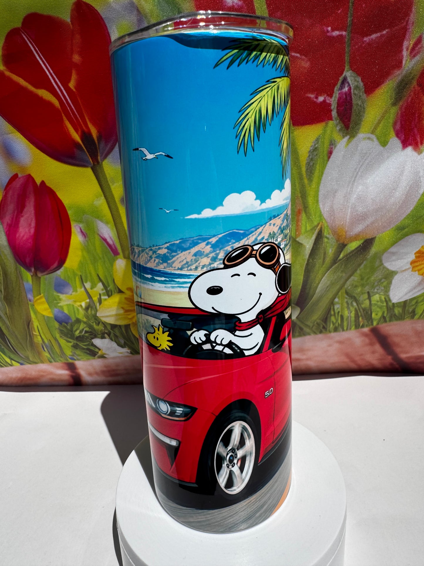 Snoopy and Woodstock Ford Mustang 20 oz Tumbler