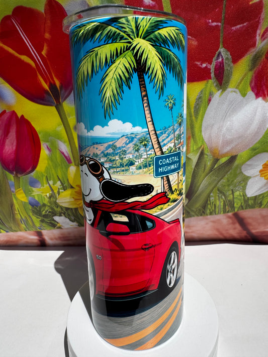 Snoopy and Woodstock Ford Mustang 20 oz Tumbler