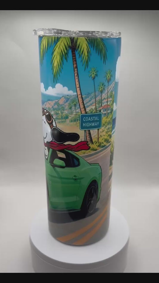 Snoopy and Woodstock Green Ford Mustang 20 oz Tumbler