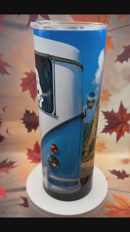 Snoopy and Woodstock Blue  Volkswagen 20 oz tumbler