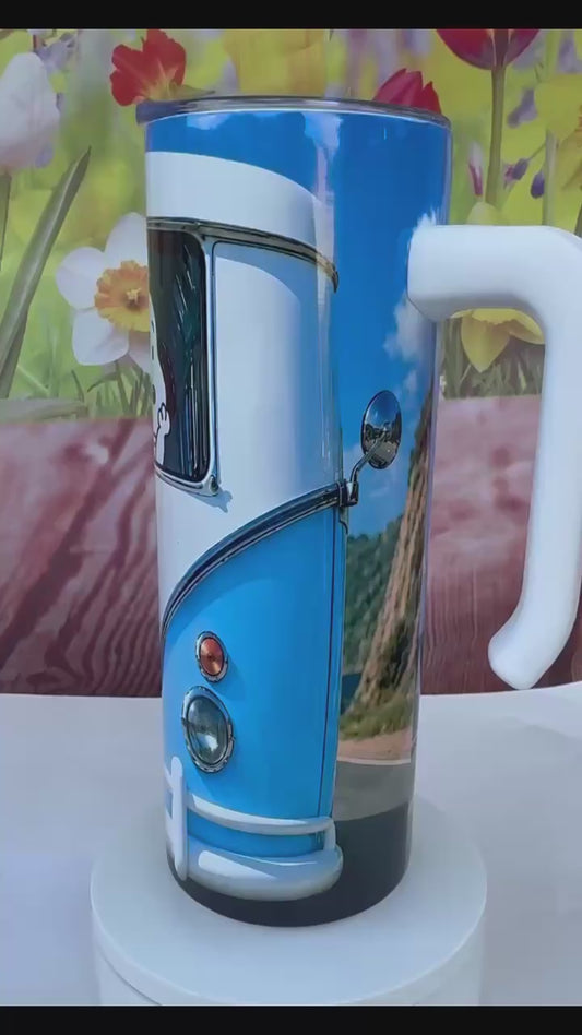 Snoopy and Woodstock Blue 20 oz Tumbler with handle